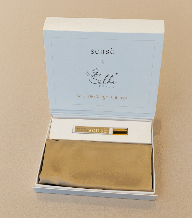 Karališko Miego Rinkinys su natūraliu kvapu ir šilkiniu pagalvės užvalkalu